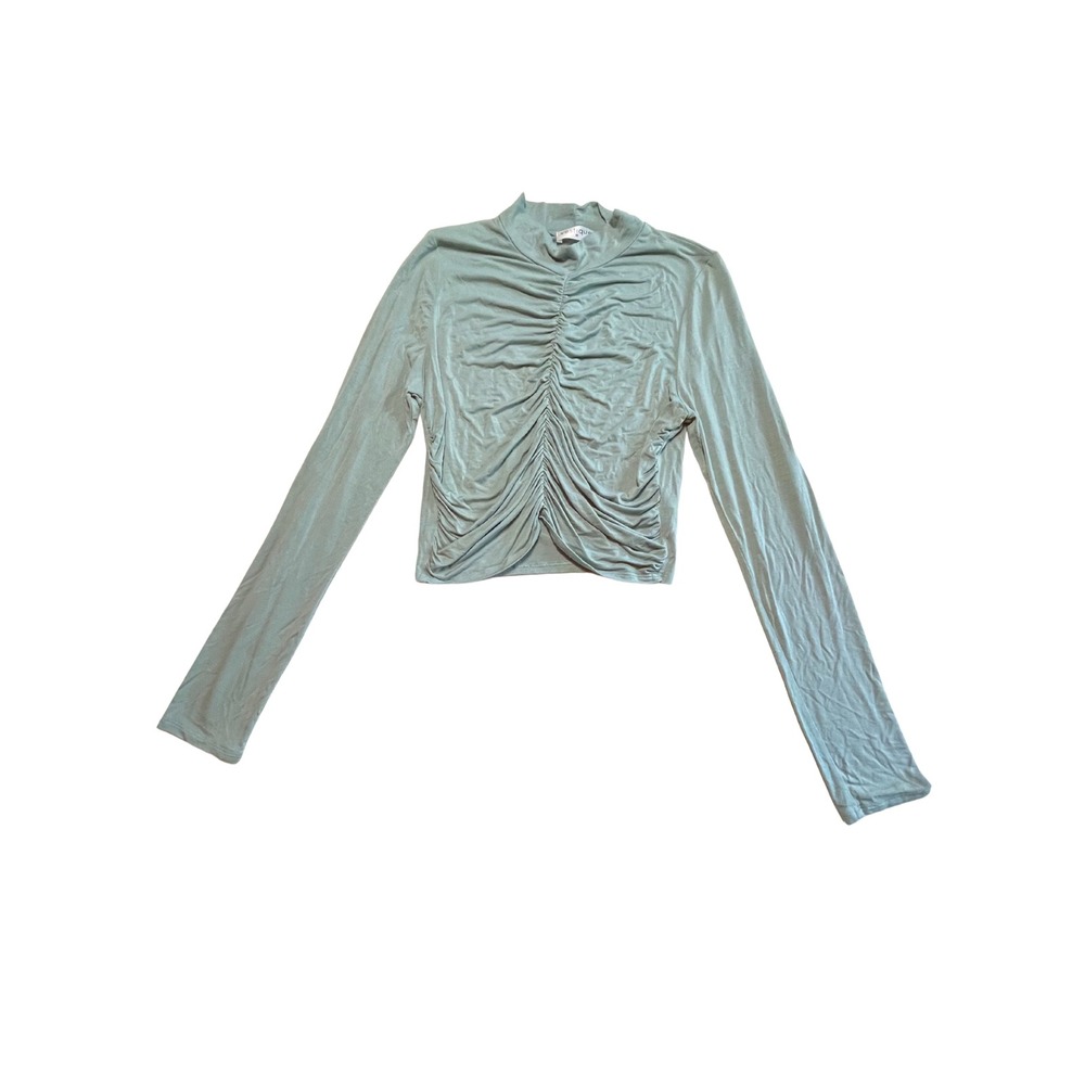 Vestique Sage Green Ruched High Neck Longsleeve Crop Top M Fairycore Pastel Boho